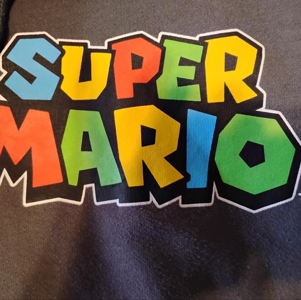 Nintendo Super Mario Pullover Sweatshirt r - Dark Gray with Multicolor Logo - Picture 2 of 7